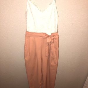 White/pink lace jump suit